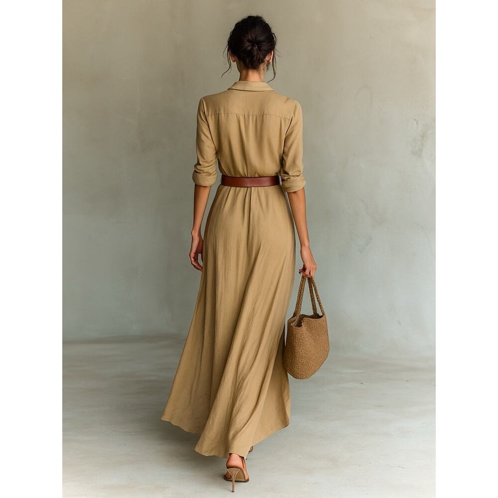 Modesees Long Sleeve Lapel Single Breasted Maxi Dress - Picture 2 of 16